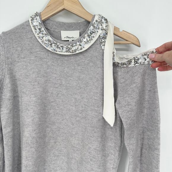 3.1 Phillip Lim Beaded Sequin Sweater Cut Out Crew Neck Yak Cashmere Wool Blend - Picture 7 of 13